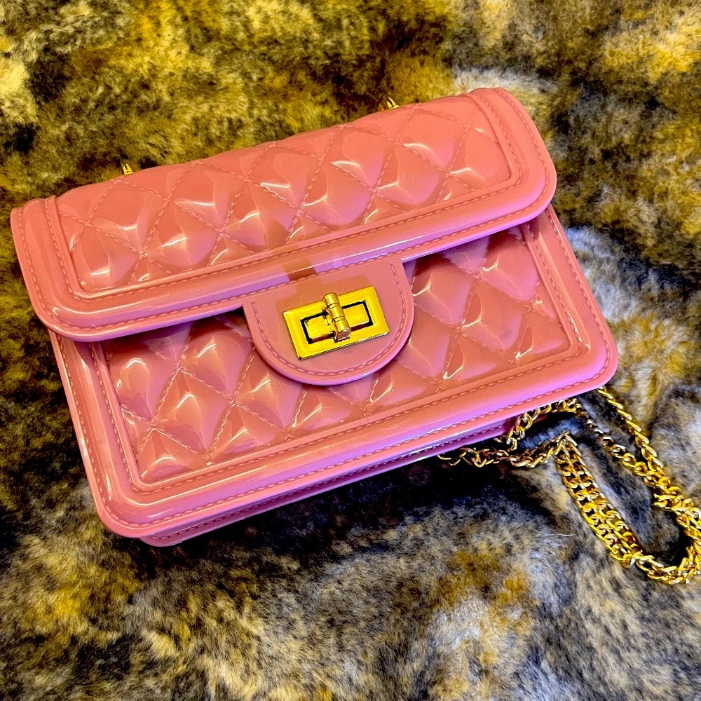 Small Baby Pink Jelly Purse W/ Gold Chain!!